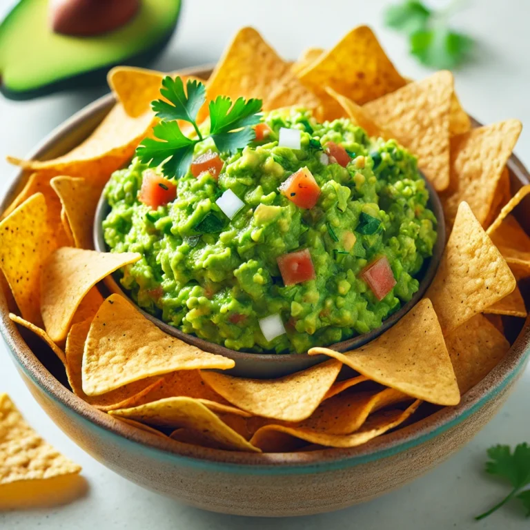 a bowl of guacamole and chips