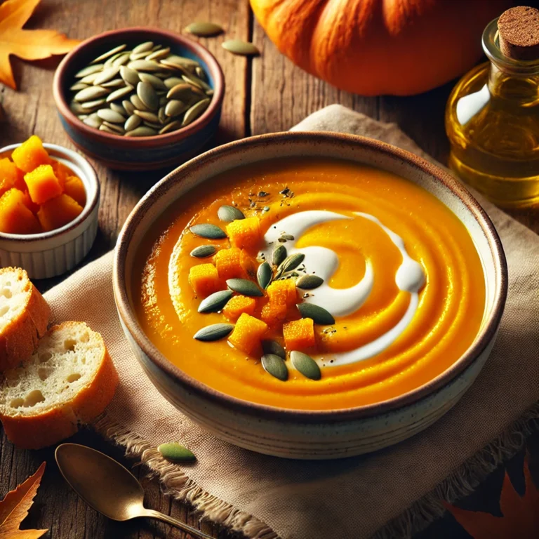 Sopa cremosa de calabaza con verduras