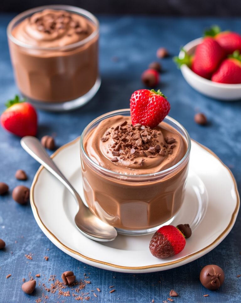 a glass cup of chocolate pudding with strawberries on top